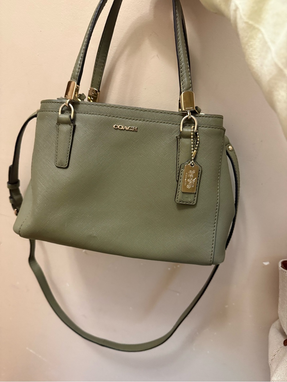 Coach Olive Green Saffiano Crossbody Satchel with Gold Hardware